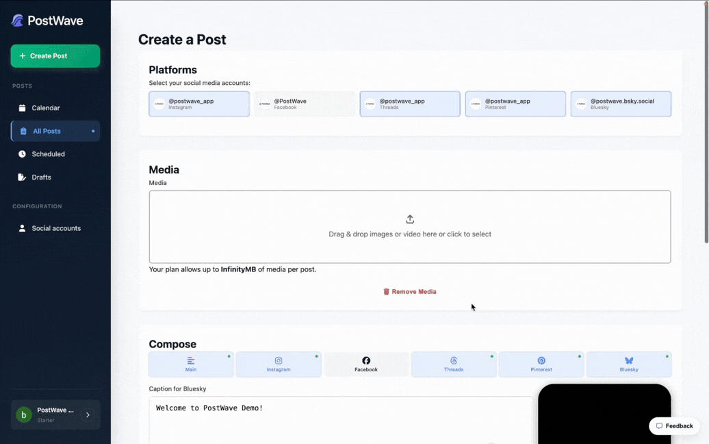 Post to all platforms simultaneously